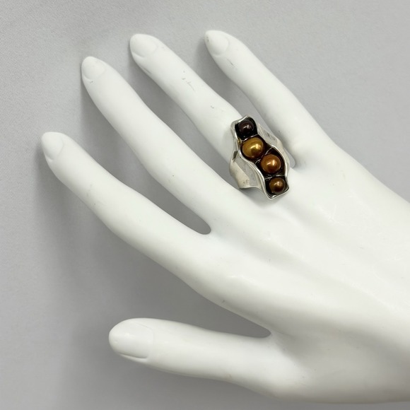 Hagit Gorali Jewelry - HG Hagit Gorali Sterling W/ 4 Brown Tones Pearls Ring VERY COOL Size 7 1/4